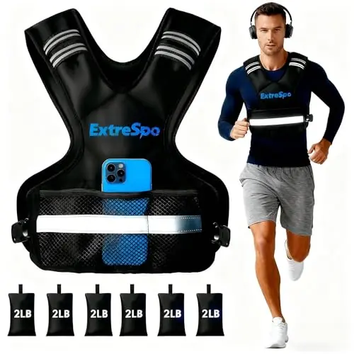 ExtreSpo Adjustable Weighted Vest for Women and Men, 20-32lb Weight Vest with 6 Ironsand Weights, Body Weight Vest Exercise Set with Reflective Strip for Strength Training and Workout