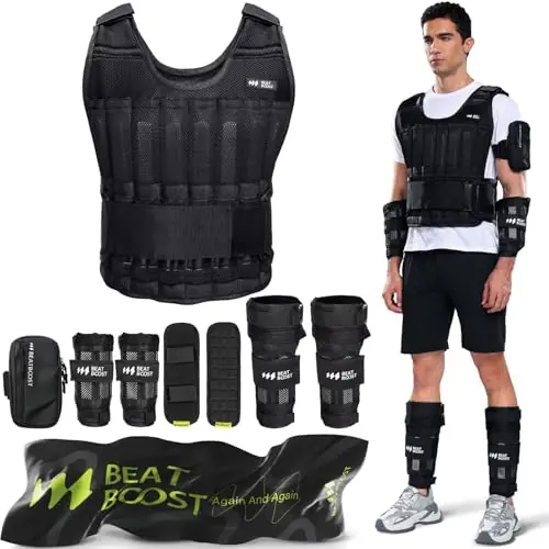 BeatBoost Weighted Vest Men 30 lb Adjustable Weight Vest with Wrist Ankle Weights Steel Plates Weights for Walking Strength Training Running Workout