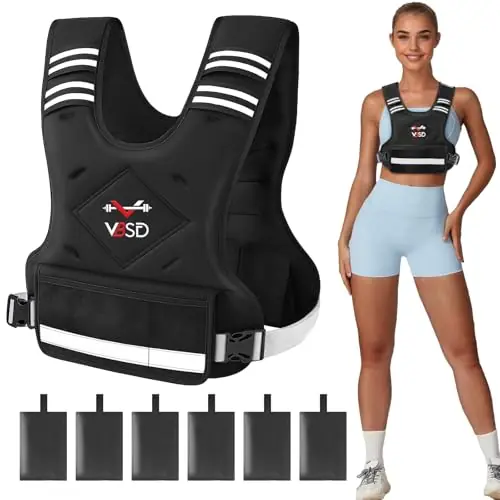 VBSD Adjustable Weighted Vest for Women Men 4-10lb Vest with 6 Ironsand Weights Body Weight Vest with Reflective Strip for Running