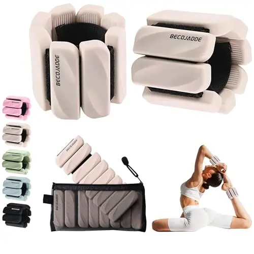 Ankle Weights for Women Men Adjustable 1LB Wrist Weights Bracelet Set of 2 for Home Gym Weighted Bangles Wristbands Leg Arm Weights, Beige