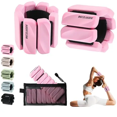 Ankle Weights for Women Men Adjustable 1LB Wrist Weights Bracelet Set of 2 for Home Gym Weighted Bangles Wristbands Leg Arm Weights, Pink