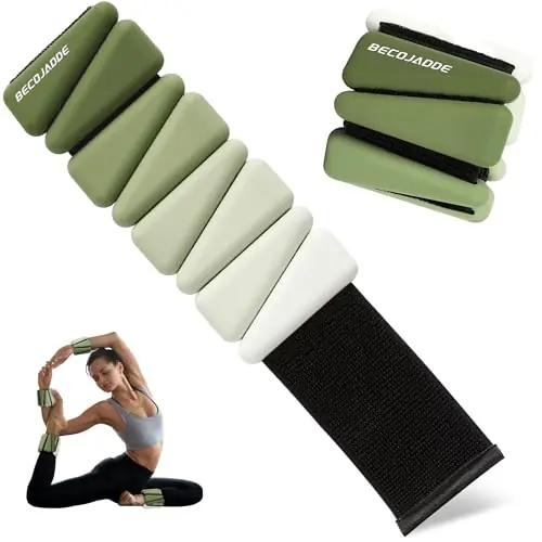BECOJADDE Ankle Weights for Women Wrist Weights Set of 2 (1 lb Each) Adjustable Arm Leg Weight for Womens Men, Gradient Green