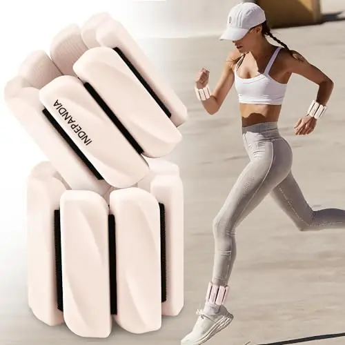INDEPANDIA Wrist & Ankle Weights for Women and Men, 2lbs Pair Adjustable Silicone Weighted Bangles for Arm & Leg Workouts, Blush Beige