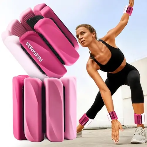 INDEPANDIA Wrist & Ankle Weights for Women and Men, 2lbs Pair Adjustable Silicone Weighted Bangles for Arm & Leg Workouts, Gradient Pink