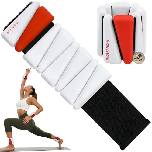 INDEPANDIA Wrist Ankle Weights for Women & Men, 4lbs Adjustable Weighted Bangles to Boost Calorie Burn & Strength, Arm & Leg Weights, White & Red