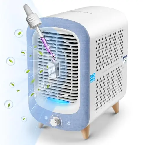 Jafanda Air Purifier for Home Bedroom 780sq ft, HEPA & Activated Carbon, Air Cleaner with Fragrance Sponge & Nightlight for Smoke, Blue