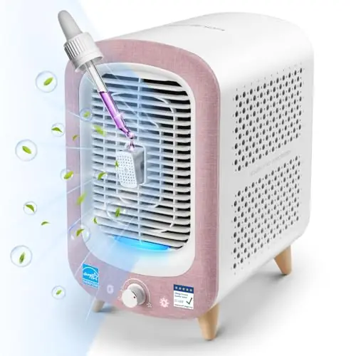 Jafanda Air Purifier for Home Bedroom 780sq ft, HEPA & Activated Carbon, Air Cleaner with Fragrance Sponge & Nightlight, Pink