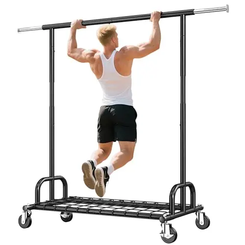 Raybee Heavy Duty Clothes Rack, Clothing Racks for Hanging Heavy Clothes 200+, Rolling Clothing Rack Load 530 LBS, Extendable & Adjustable with Wheels, Black