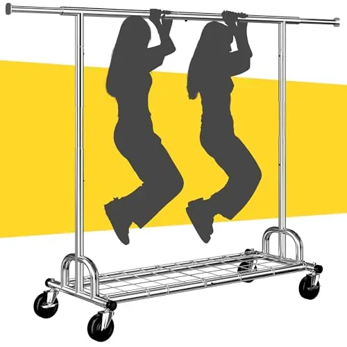 Raybee 75" W Heavy Duty Clothes Rack, 530 LBS Clothes Racks for Hanging Clothes, Rolling Clothing Rack with Wheels, Metal Garment Rack for Bedroom