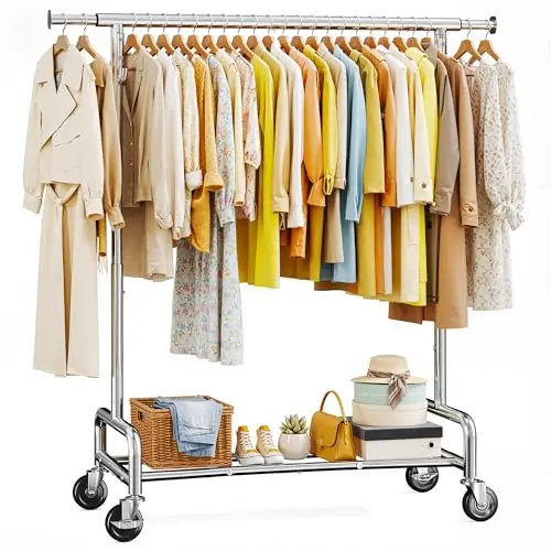 Raybee 76‘‘W Clothes Rack, Heavy Duty Clothing Rack Load 450 LBS, Lockable Wheels & Adjustable Height, Garment Rack for Bedroom, Laundry Room, Closet