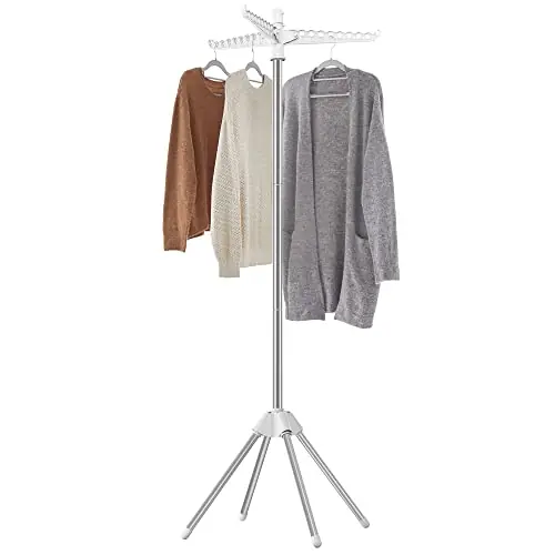 SONGMICS Clothes Drying Rack, 59-Inch Folding Laundry Drying Rack with 3 Rotatable Arms for Hangers, 4 Legs, White and Silver ULLR510W01