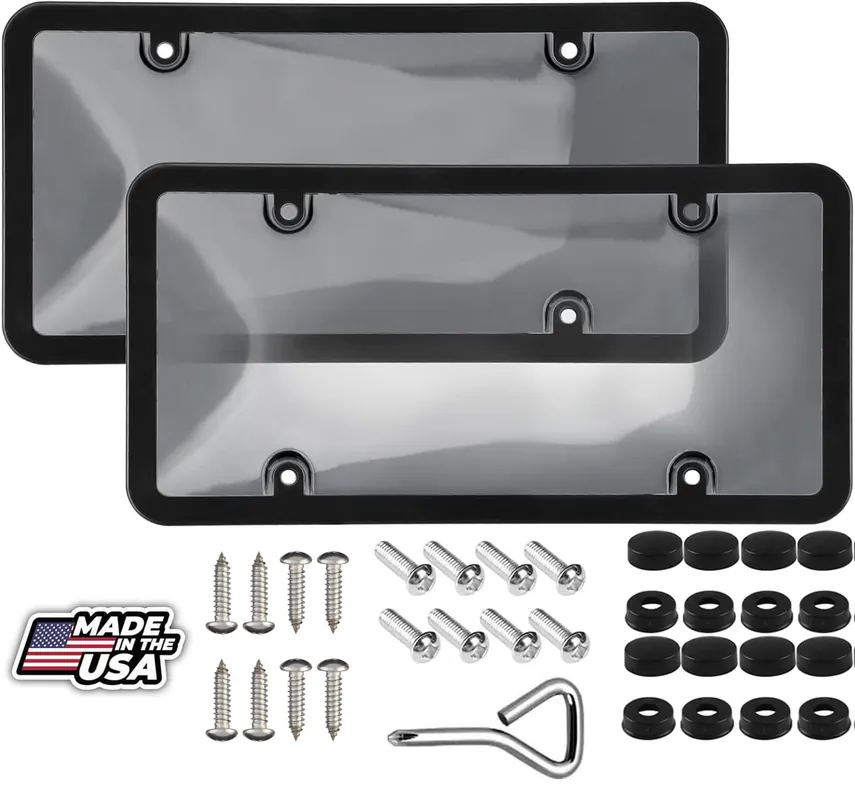 License Plate Protector, Pair of Unbreakable Clear License Plate Covers, Plastic Car Front/Rear License Plate Covers Compatible with American Standard Car