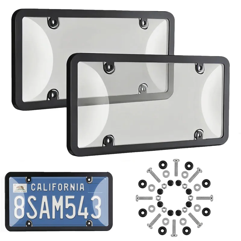 2-Pack License Plate Protector & Cover, License Plate Frame Anti-Scratch Universal for Car Truck SUV, Includes All Mounting Hardware (Tinted)