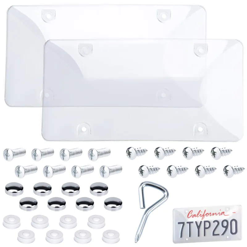 2 PCS Clear License Plate Covers, Unbreakable Novelty Licenses Plate Protect, License Plates Frame for Car Tag, Front and Back with Screws Caps
