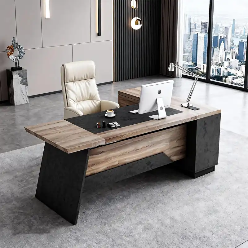 78.74 Inch L Shaped Office Desk with Drawers & Built-in Power Access, Large Executive Workstation with Storage Cabinet