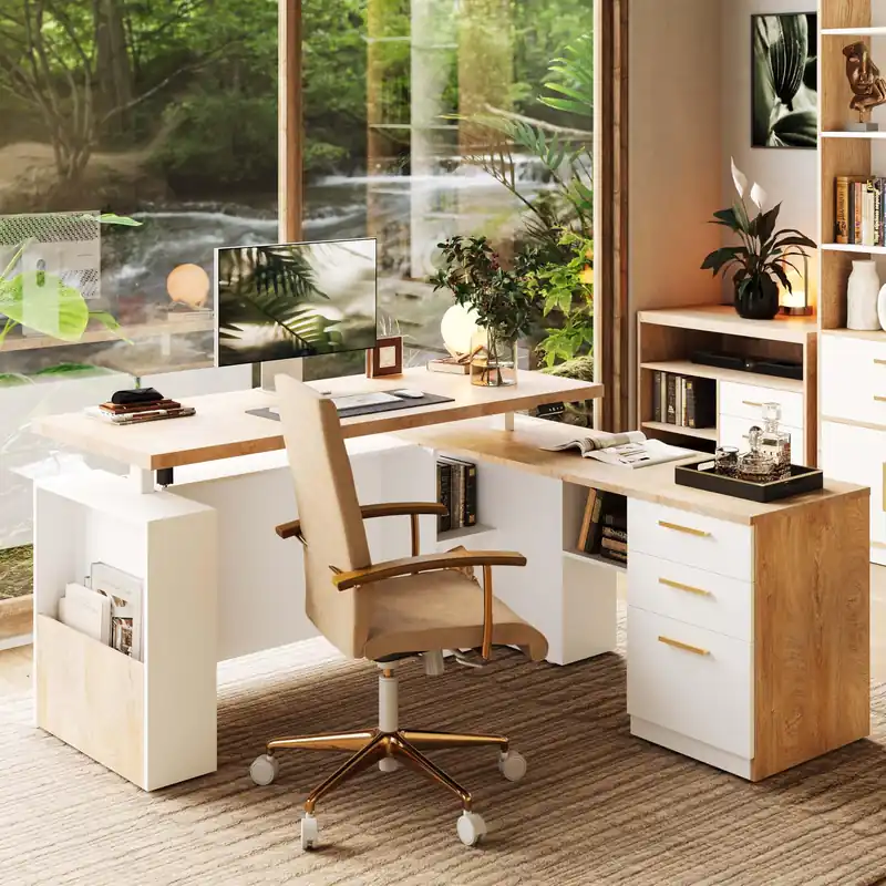 ModernMate 63" Standing Desk with File Cabinet, Privacy Panel, AC/USB, 1.18" Desktop