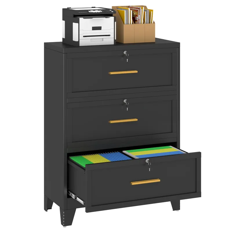 Metal Lateral File Cabinet with Lock,3 Drawer Steel Wide Filing Organization Storage Cabinets,Office Filing Cabinet for Legal/Letter/A4/F4 Size with Hanging Files&Key,Lockable Cabinets for Home Office