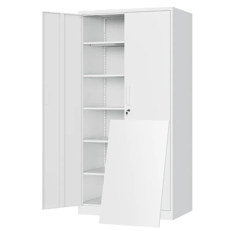 Metal Storage Cabinet with Locking Doors and 5 Adjustable Shelves,- 72" Garage Storage White Steel Lockable File Cabinet for Office