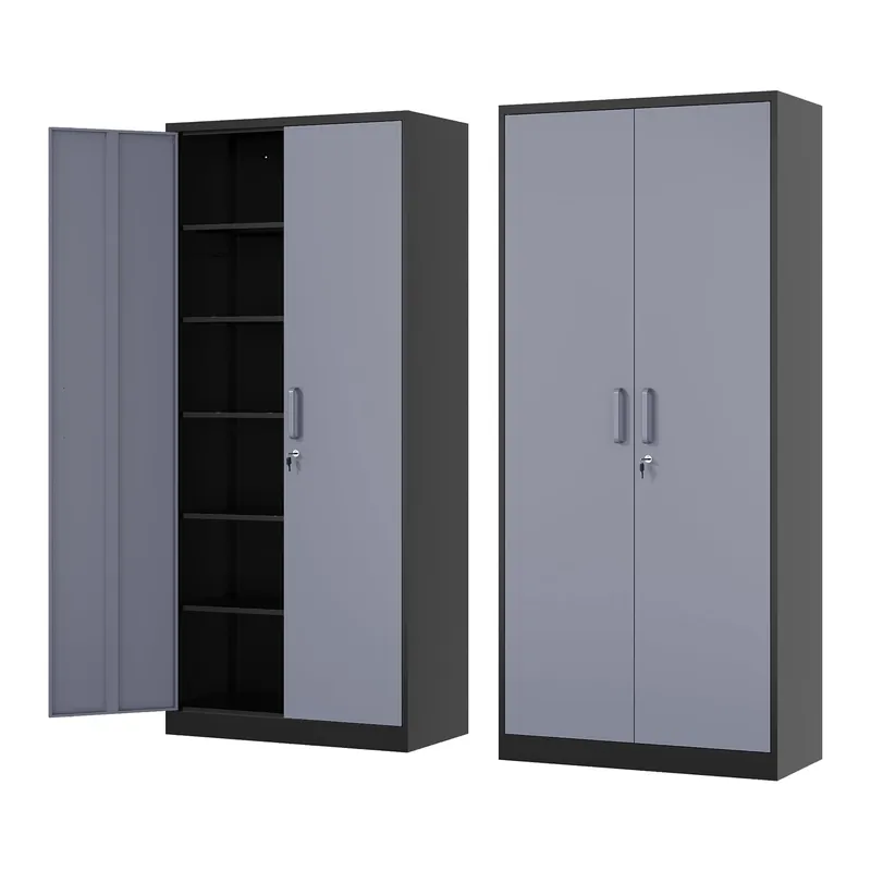 Tall Steel File Cabinets with Lockable Doors and 5 Adjustable Shelves-Black&Gray Steel Storage Cabinet for Home, School, Office