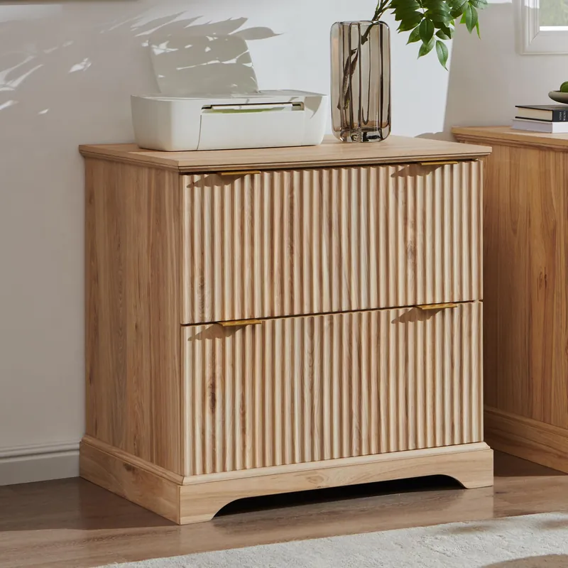 2 Drawer File Cabinet with Charging Station, 30" Fluted Lateral File Cabinet w/Files Hanging Rod for Letter
