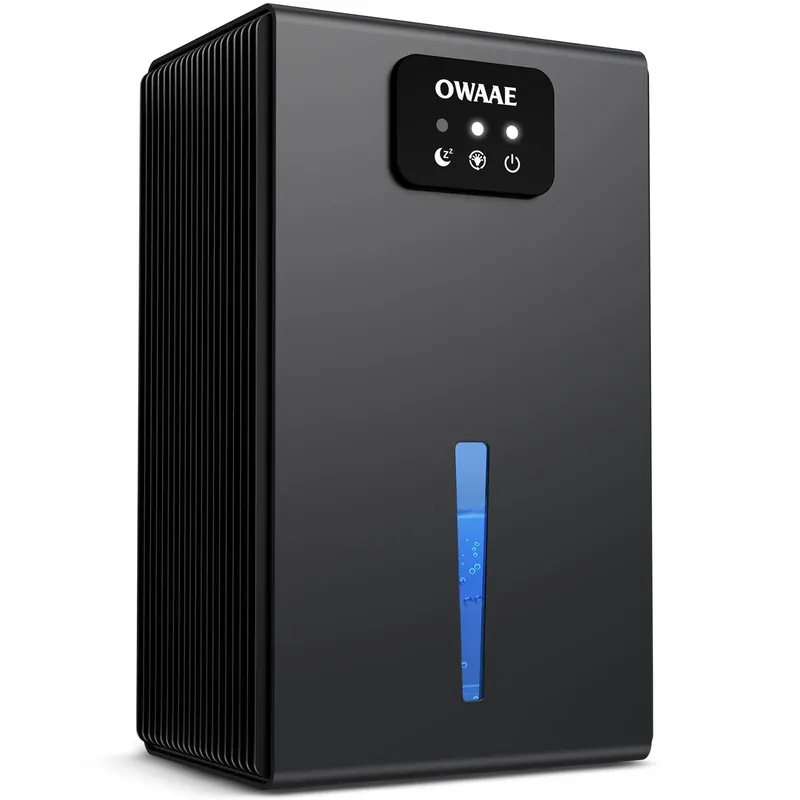 OWAAE Dehumidifier, 1000 sq.ft Quiet Dehumidifiers for Home Bedroom Bathroom Basement with 95oz Water Tank, Sleep Mode, Auto Shut-Off 7 Colors LED Light, Grey