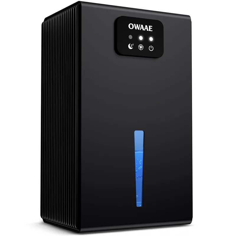 OWAAE Dehumidifier, 1000 sq.ft Quiet Dehumidifiers for Home Bedroom Bathroom Basement with 95oz Water Tank, Sleep Mode, Auto Shut-Off 7 Colors LED Light, Black