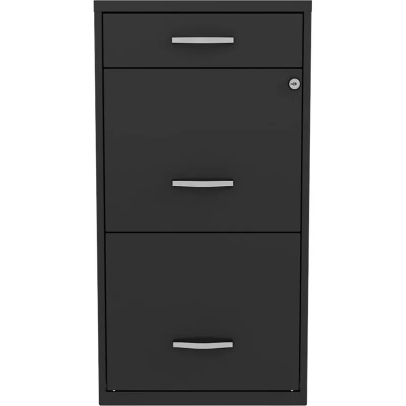 3-Drawer Metal Filing Cabinet, Black Finish, Letter-Size Hanging File Storage, Pencil Drawer