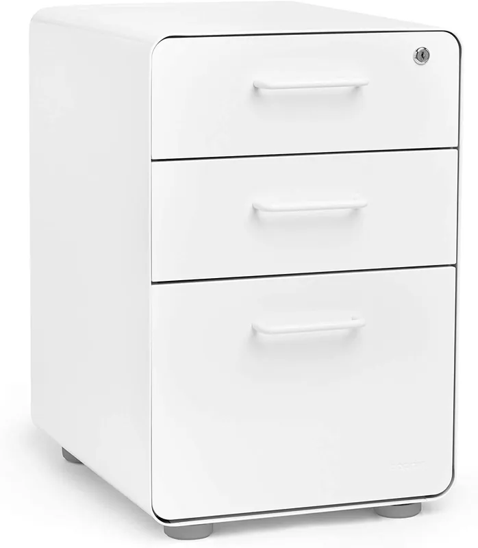 Poppin Stow 3-Drawer File Cabinet - White, 2 Utility Drawers and 1 Hanging File Drawer