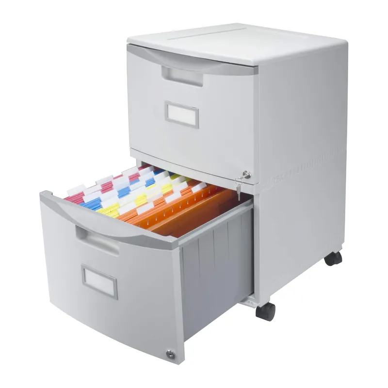 Storex Plastic Two-Drawer File Cabinet – Locking Document Organizer with Casters for Home and Office