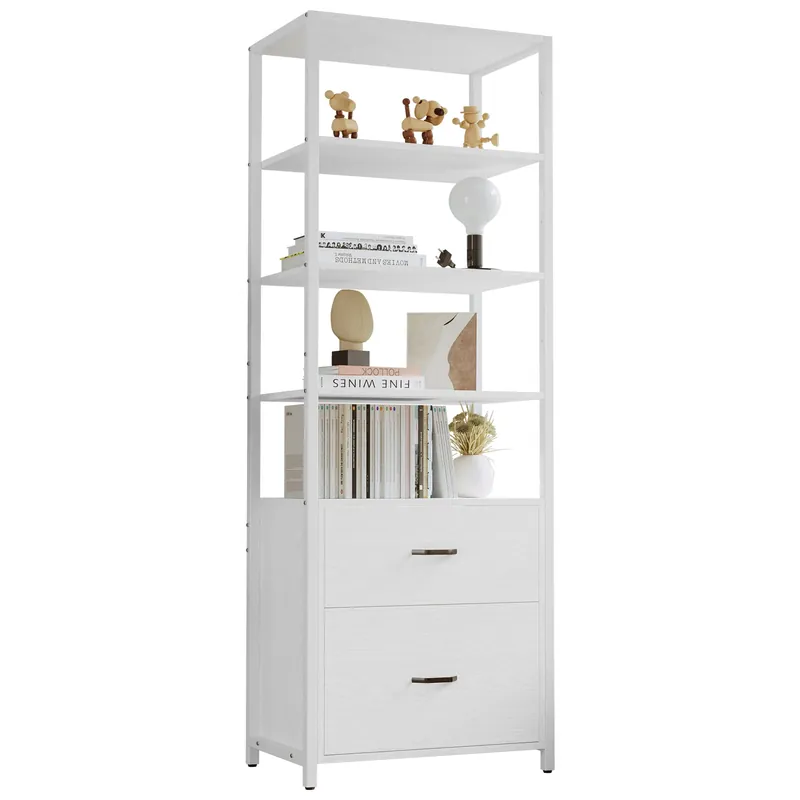 Industrial Bookcase with File Cabinet Drawers, 71.6 in Tall Bookshelf 5 Tier, Freestanding Storage Home Office Cabinet Organizer
