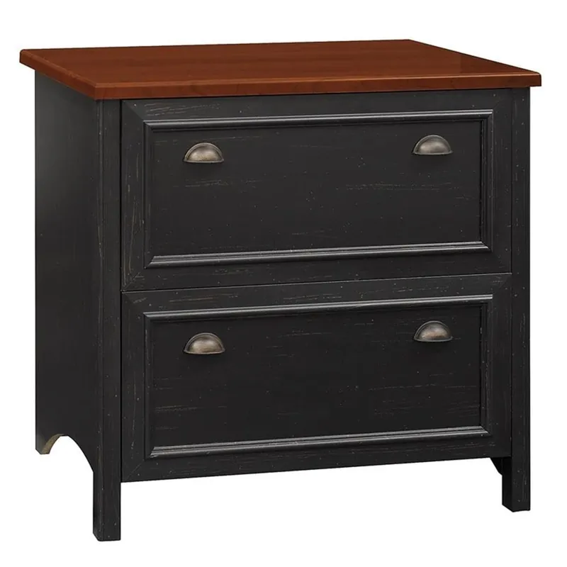 Bush Home Fairview 2 Drawer Lateral File Cabinet in Antique Black/Hansen Cherry