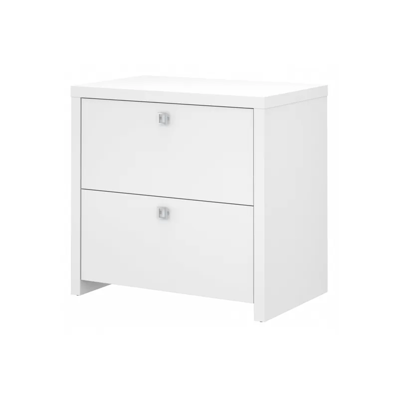 Bush Business Furniture Echo Lateral File Cabinet in Pure White with Satin Silver Handles