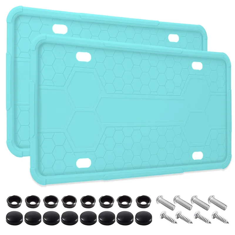 2 Pack Silicone License Plate Frames Black, Car Plate Frame Holder, Universal US Front & Rear Truck Frame Protector Mounting Kit Accessories, Rust Proof, Rattle Proof, Weather Proof