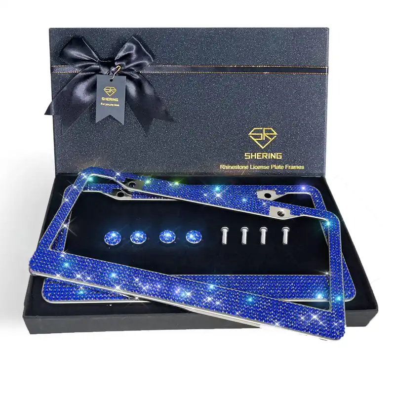 Shering Bling License Plate Frame, 2 Pack License Plate Frame with Premium Gift Box for Women,Rhinestone License Plate Frames with 1200pcs Rhinestones