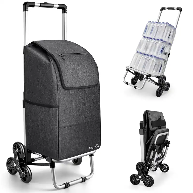 2 in 1 Aluminum Alloy Stair Climbing Cart, 300LBS Grocery Cart on Wheels, Foldable Shopping Carts with Waterproof Oxford Black Bag for Groceries
