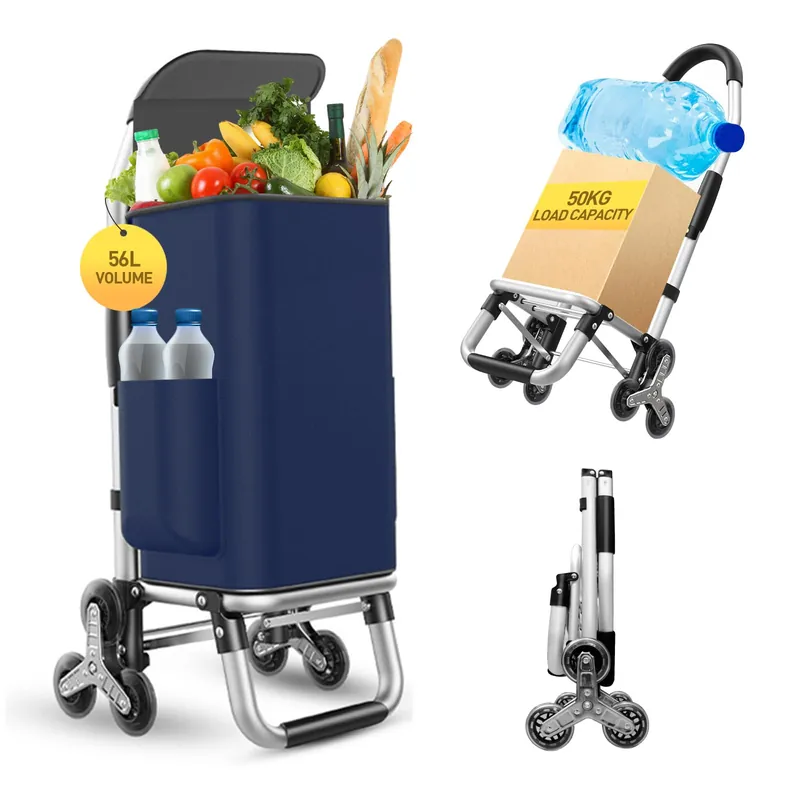 3 in 1 Shopping Cart, Foldable Hand Truck with 6 Wheels, 110 lbs Grocery Cart