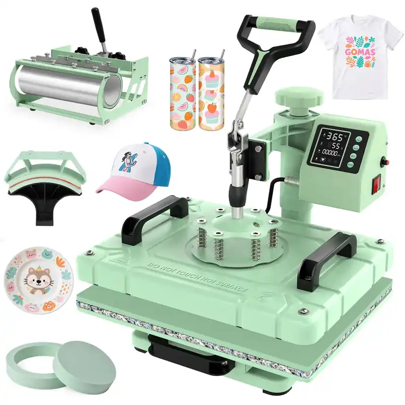 5 in 1 Heat Press Machine 12x15 inch Sublimation Heat Press 360° Swing Away Heat Transfer Digital T-Shirt Pressing with 30OZ 20OZ Tumbler Press
