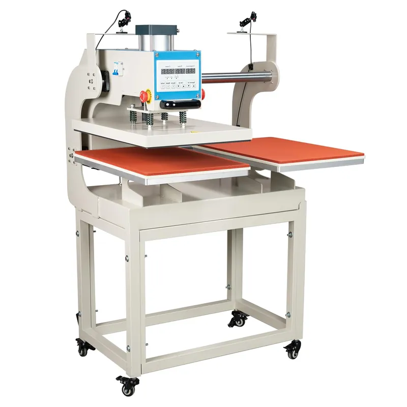 Heat Press Machine Auto Sliding & Up-Open, Industrial Heat Transfer Double Station Automatic Press with Infrared Positioning for T-Shirt