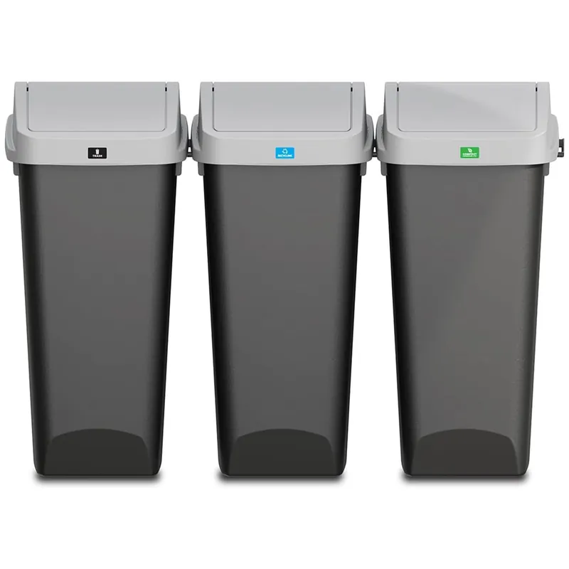 3 Pack Linkable Waste and Recycling Bin with Swing Top and Lift Up Lid, for Kitchen, Office, Home
