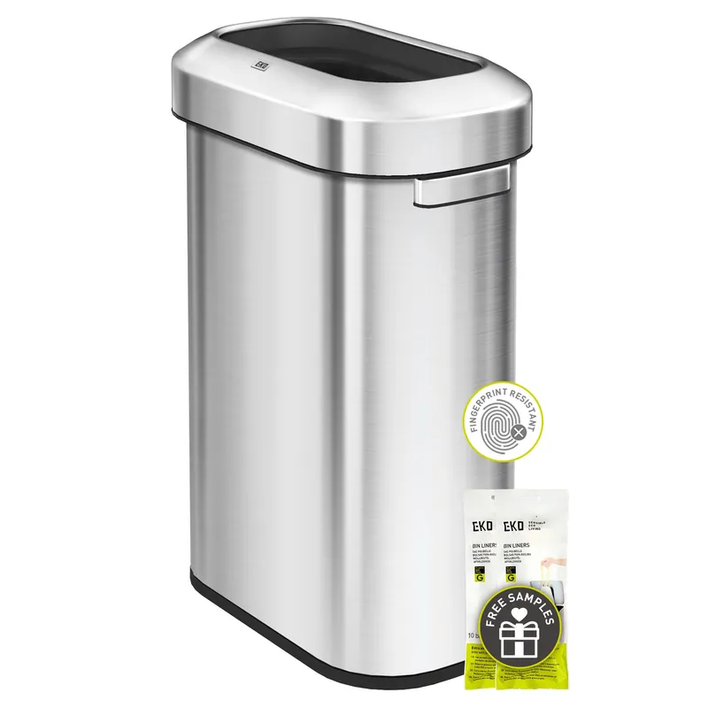 90 Liter Open Top Stainless Steel Slim Commercial Trash Can, Tall Kitchen Garbage Bin
