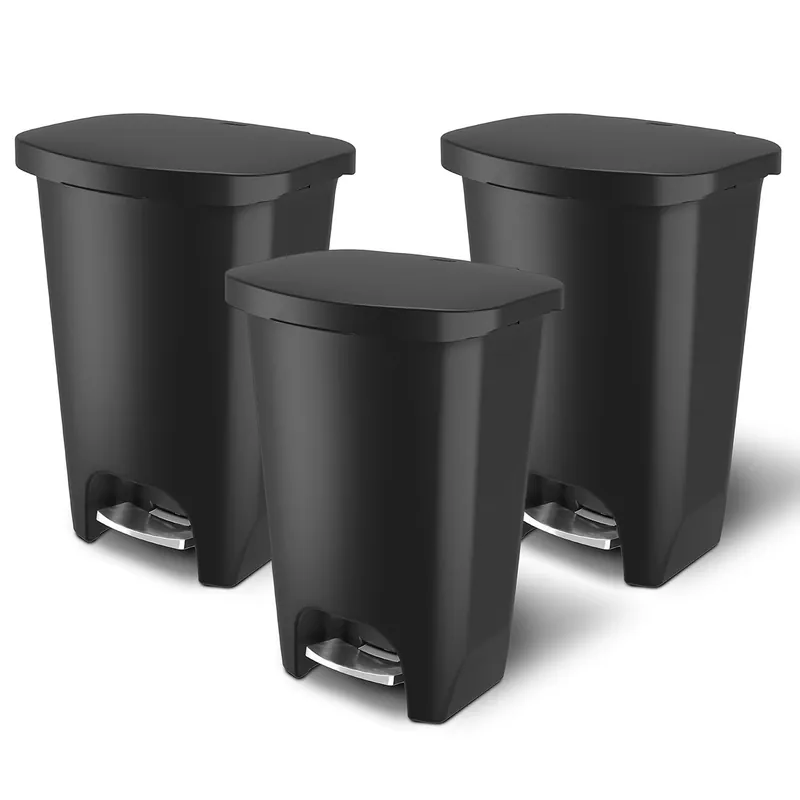 Glad 3 Pack Premium 13 Gal Trash Can, Plastic Kitchen Waste Bin with Odor Protection of Lid