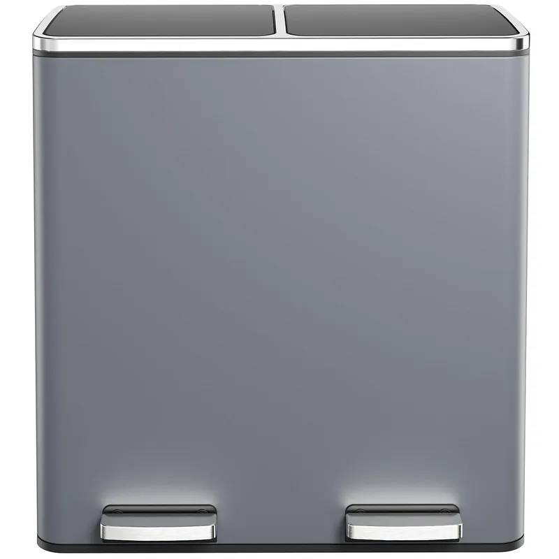 Dual Trash Can, Stainless Steel Kitchen Garbage Can, Double Compartment Classified Rubbish Bin