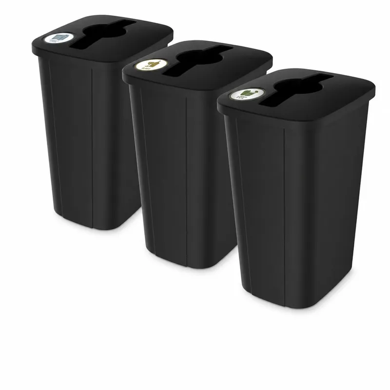 Home Logic Recycling Bin System, 3 Pack Waste Sorting Containers with Stickers
