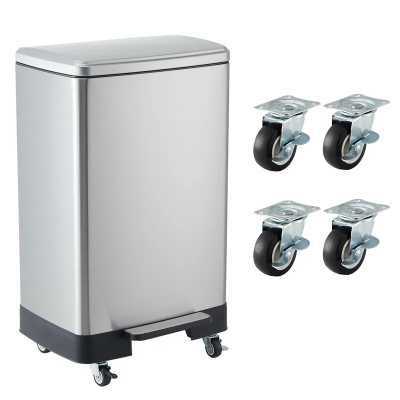 Large Rustproof Garbage Bin with Soft Close Lid, Removable Inner Bucket & Wheels, for Home, Kitchen or Office