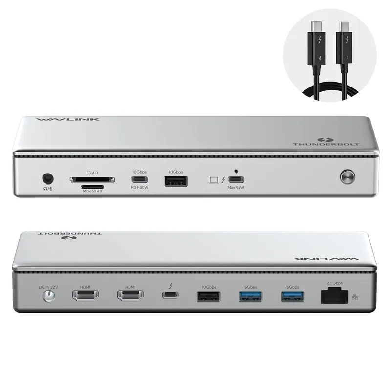 Thunderbolt Certified, Driverless Laptop Docking Station with 4K HDMI Dual Monitor or Single 8K for Windows or Mac
