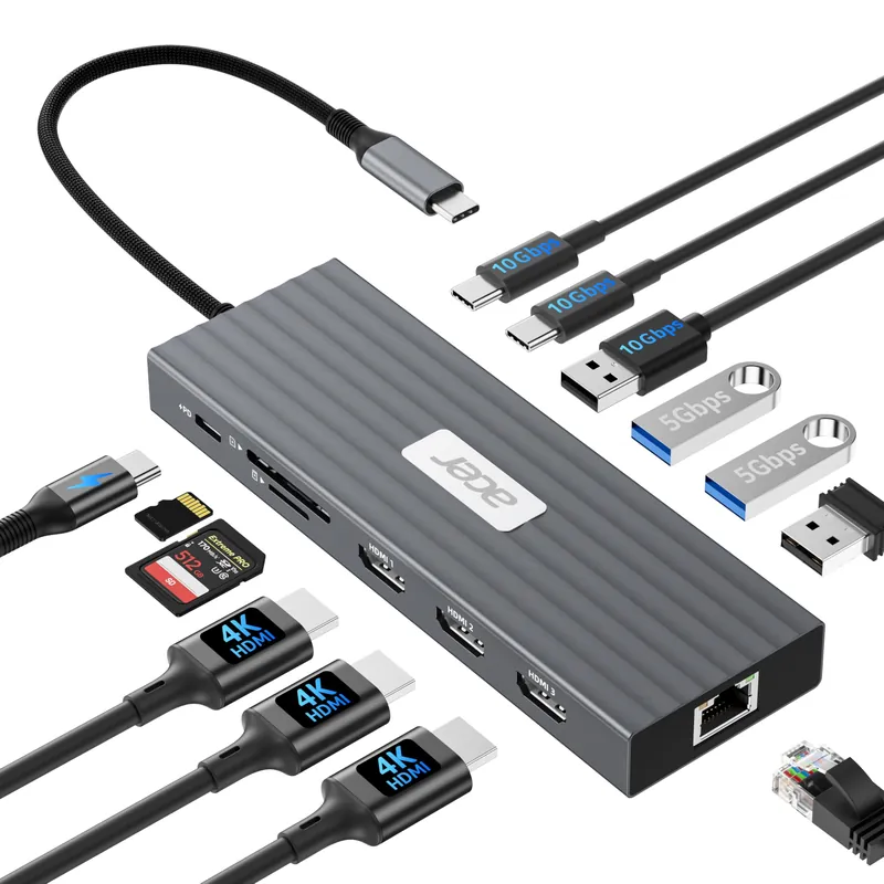 Acer Docking Station 3 Monitors with 3 HDMI, 13-in-1 USB C Hub for Laptop with 4K@60Hz HDMI, 1 Gbps Ethernet, 10Gbps Data