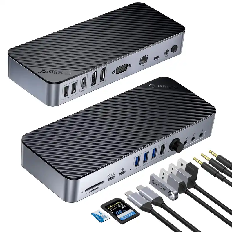 ORICO 20-in-1 Laptop Docking Station, Triple Display with 2xDP and 1xHDMI, 10 Gbps USB-C and 5 Gbps USB-A Port