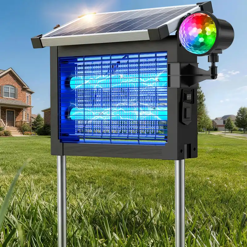 Zechuan Solar Bug Zapper Outdoor, 4500V Electric Mosquito Zapper, IP66 Waterproof Cordless Fly Killer, Type-C Rechargeable with Projection Light for Patio Yard Camping