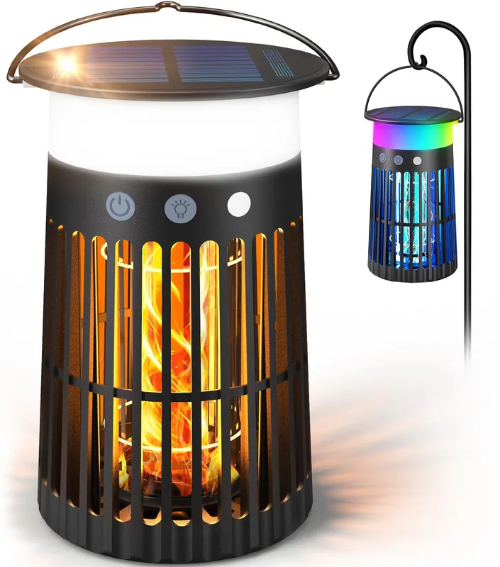 Solar Bug Zapper Outdoor, Portable Electric Mosquito Killer with Panel Sensor, Rechargeable Insect Trap with LED Night Light and Flame Effect, Ideal for Outside Patio, Backyard, and Camping (1 Pack)