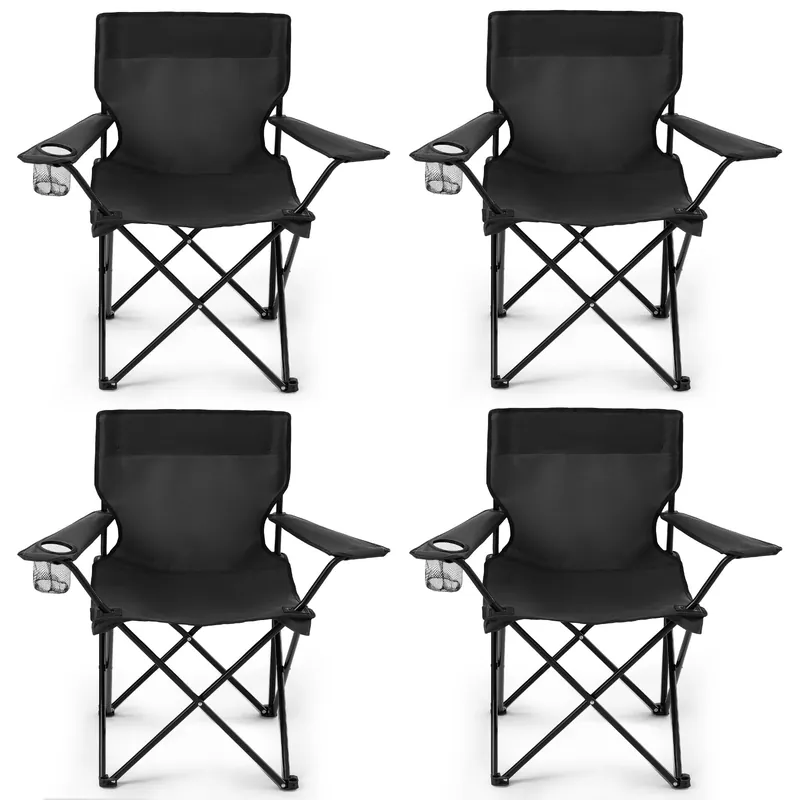 4 Pack Folding Camping Chairs for Adults,Foldable Portable Lawn Chairs with Carry Bag & Cup Holder, Compact Design for Camp,Beach, Picnics,and Fishing Supports 300LBS(Black)